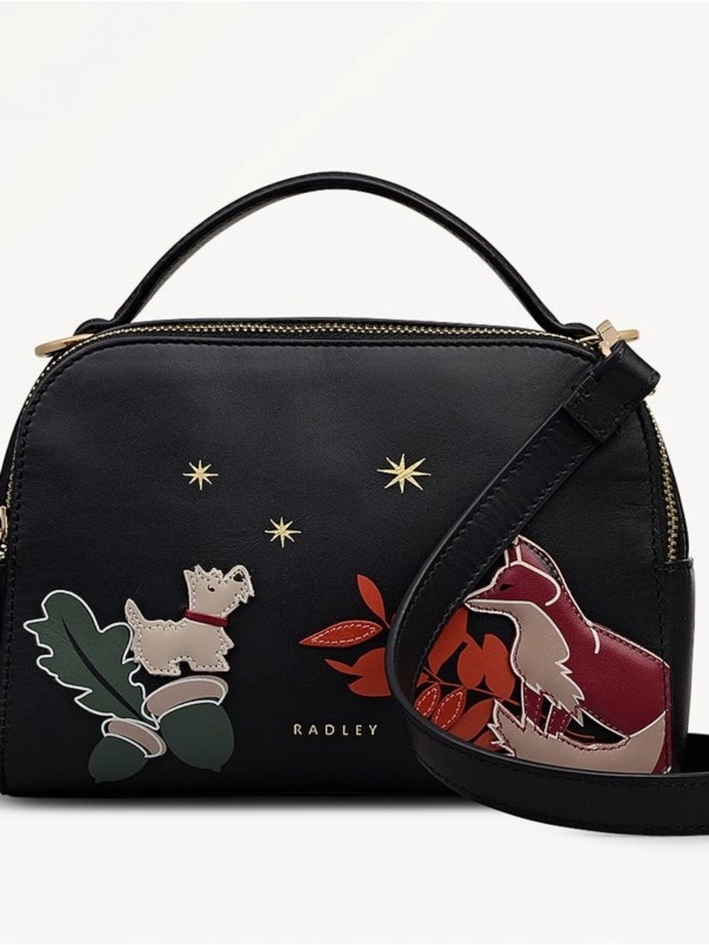 NWT Radley London Fleeting Fox Black Leather Top-Handle Crossbody